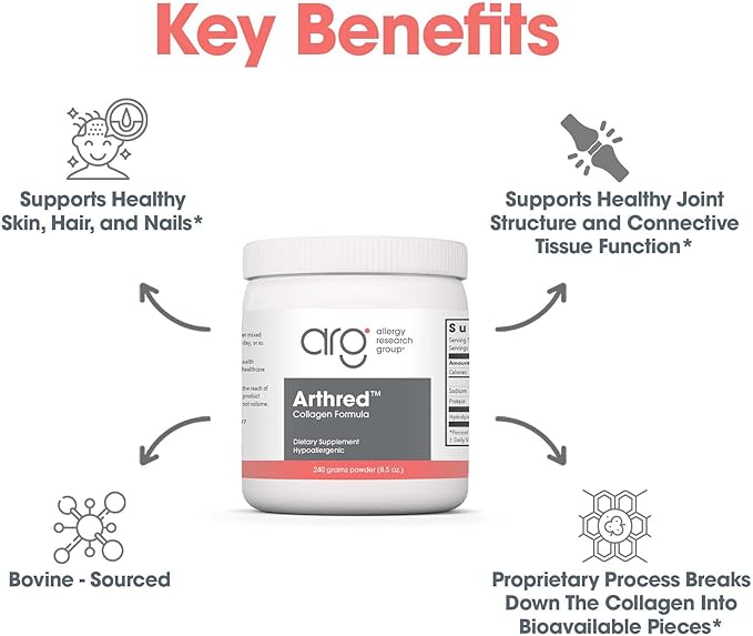 Allergy Research Group Arthred Supplement - Collagen Powder for Men &amp Women 10.5g Collagen Peptides Bovine Sourced Arthred Powder Collagen Formula Hydrolyzed Collagen - 8.5 Oz