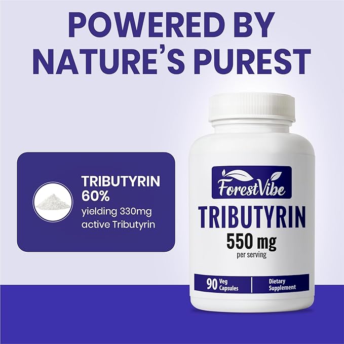 Tributyrin Supplement 550mg Advanced Butyrate Form for Gut Health 60% Standardized More Effective Delivery Than Sodium Butyrate 90 Capsules Non-GMO &amp Gluten Free Postbiotic Supplement