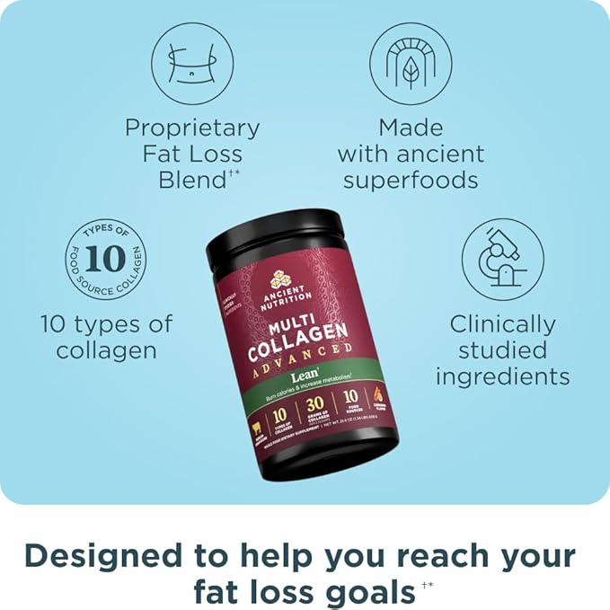 Ancient Nutrition Advanced Hydrolyzed Collagen Peptides Powder Protein Lean with Probiotics and Vitamin C Cinnamon for Women &amp Men Supports Healthy Weight Management &amp Muscle Building 14 S