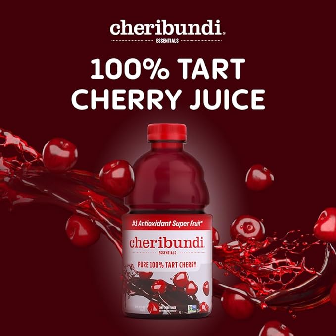 Cheribundi 100% Tart Cherry Juice Pure | Unsweetened Tart Cherry Juice | Athletes Recovery Drink | Promotes Restorative Sleep Muscle Recovery &amp Boosts Athletic Performance | 32 floz (6 Pack)