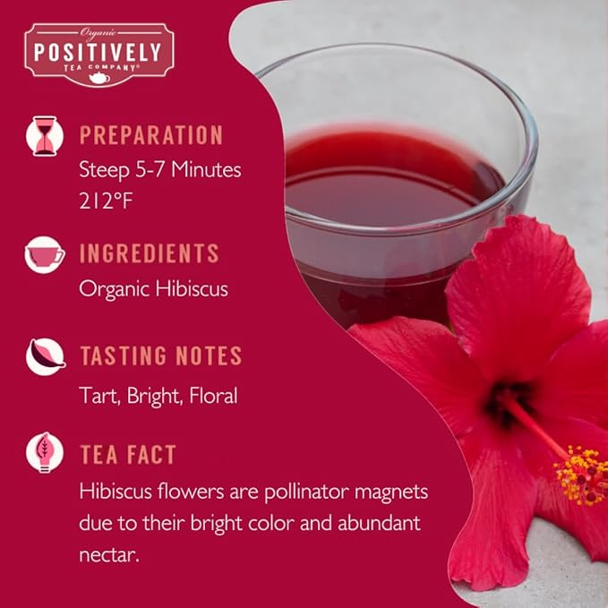 Organic Positively Tea Company Hibiscus Herbal Tea Loose Leaf 16 Ounce