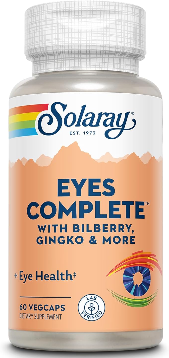 SOLARAY Eyes Complete Vision and Eye Support Supplement with Bilberry Extract Ginkgo Lutein Beta Carotene and More Lab Verified 60-Day Money Back Guarantee 30 Servings 60 VegCaps