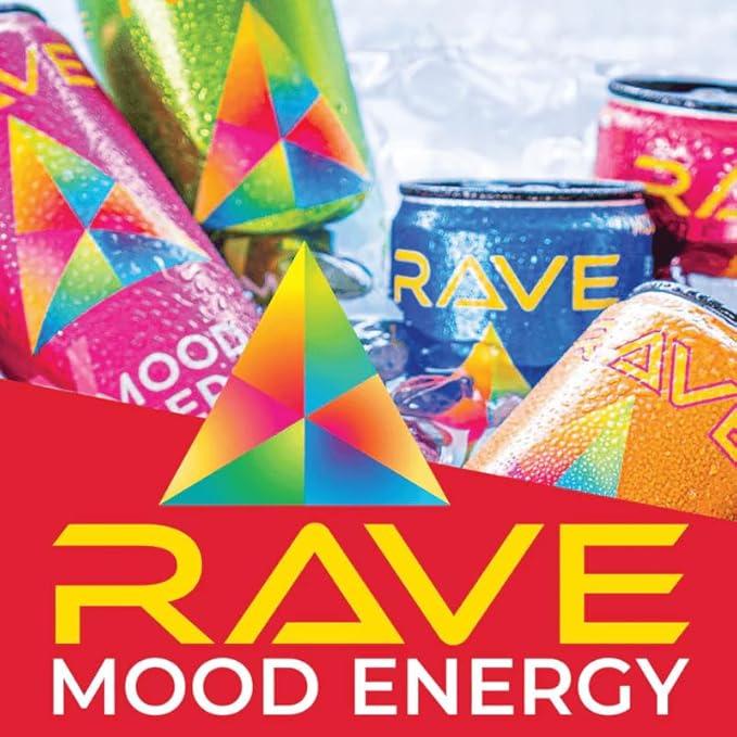 RAVE Mood Energy Drink is Mind Blowingly Different. With Mood-Boosting Functional Mushrooms Nootropics Adaptogens &amp B Vitamins. Experience Mind &amp Body Rush! 225mg Caffeine - Electrolytes - Z