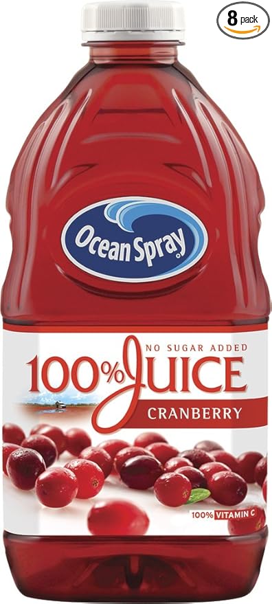 Ocean Spray 100% Juice Cranberry 60 Ounce Bottles (Pack of 8)