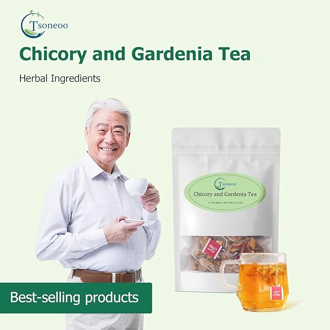 12 Tea Bags Chicory &amp Gardenia Herbal Tea - Gardenia Chicory Honeysuckle Licorice Tangerine Peel Natural Sugar Free Blend Vegan &amp Caffeine Free (3pcs)