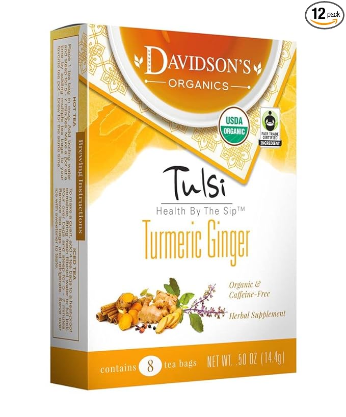 Davidson's Organics Tulsi Turmeric Ginger 8-count Tea Bags Pack of 12