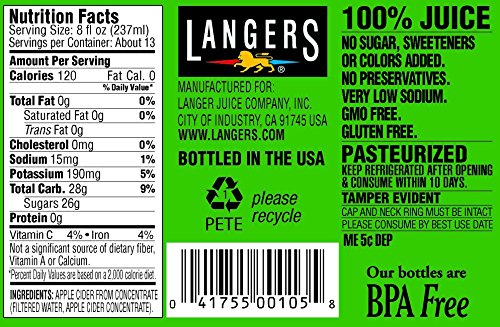 Langers Cider 100% Apple 101.4 Fl Oz (Pack of 4)