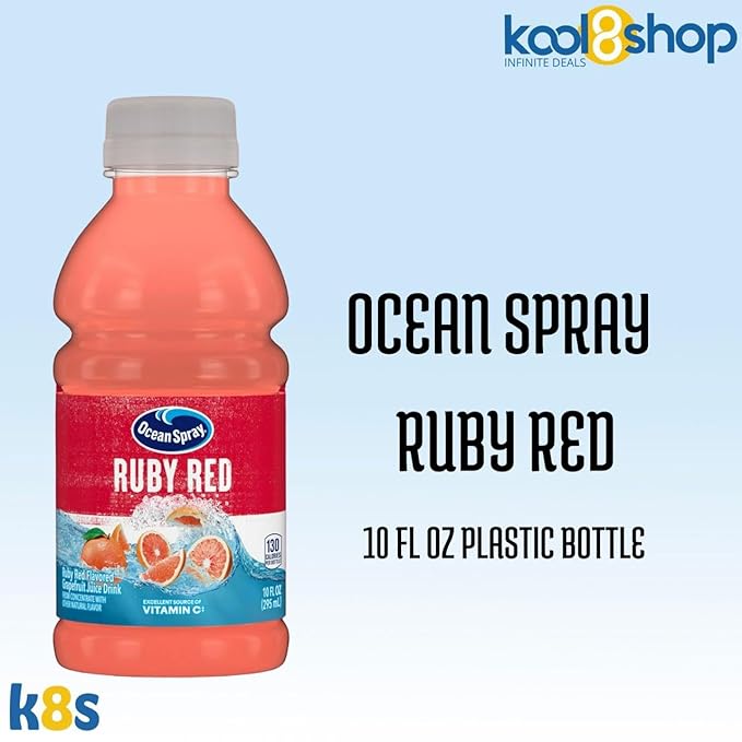 Ocean Spray Ruby Red Fruit Juice Drink 10 fl oz Plastic Bottles 24 Pack + 2 Reusable Snack Bags by KOOL8SHOP Infinite Deals