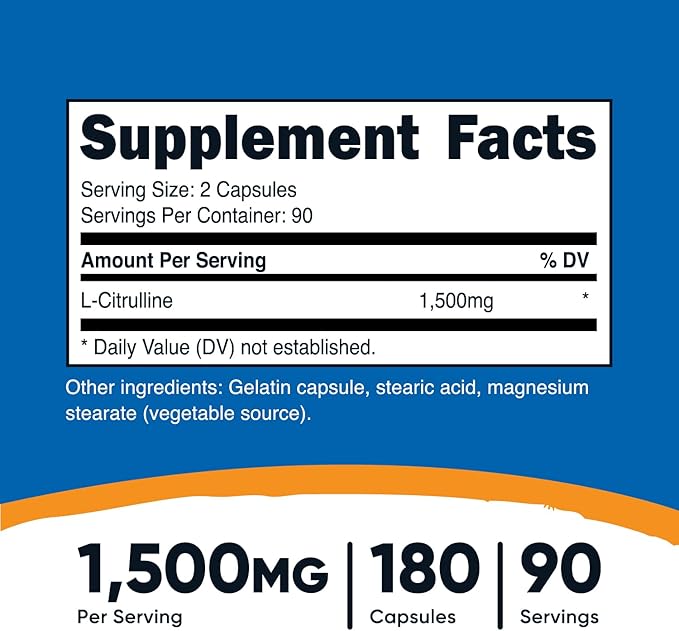 Nutricost L-Citrulline 750mg 180 Capsules (3 Bottles)