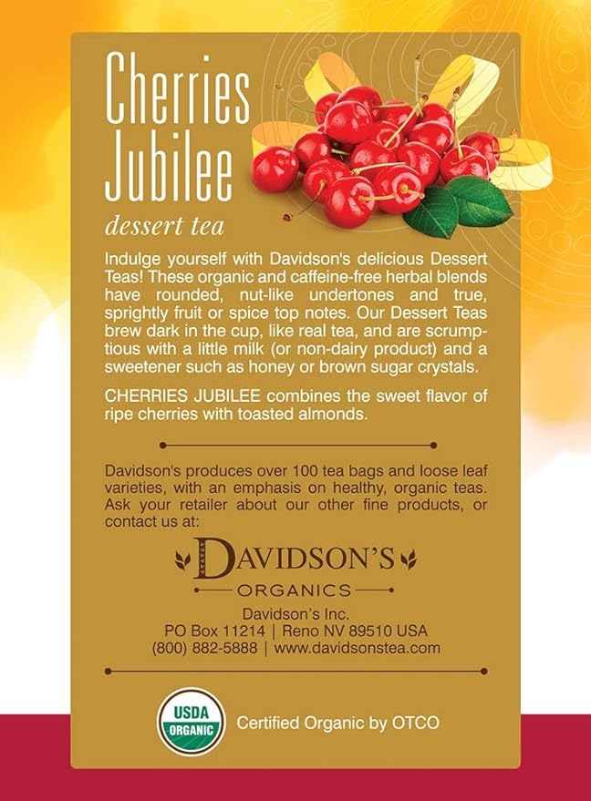Davidson's Organics Cherries Jubilee 8-count Tea Bags Pack of 12