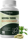 GREENPEOPLE Whole-Leaf Moringa Capsules 1500mg - High Potency 10:1 Moringa Oleifera Leaf Extract - Natural Green Superfood for Energy &amp Immune Support - Vegan Non-GMO Caffeine Free - 180 Count