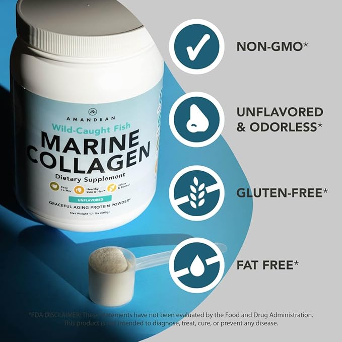 Marine Collagen Powder + Vitamin C - Perfect Skin from Within Combo. Wild-Caught Cod Fish Peptides Liposomal VIT C Liquid 1000mg. Boost Production and Synthesis for Healthy Aging Beauty Wellness.