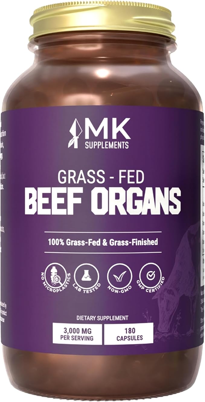 MK Supplements Grass Fed Beef Organ Supplement Supports Whole Body Wellness Nature Identical Blend of Liver Heart Spleen Kidneys Pancreas Freeze-Dried Non-GMO 45 Servings (3000 mg Each)