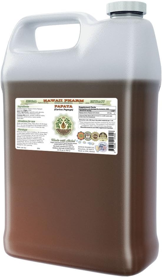 Hawaii Pharm Papaya Alcohol-Free Liquid Extract Professional Grade Small Batch Crafted (Carica Papaya) Dried Leaf Glycerite Natural Herbal Supplement 64 fl.oz