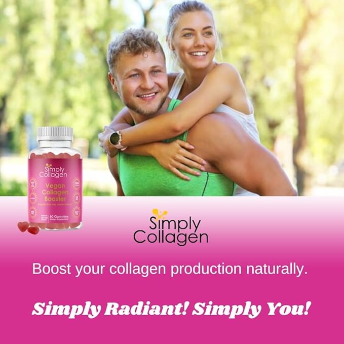 Simply Collagen® Vegan Collagen Booster Gummies for Women &amp Men - Promotes Youthful &amp Beautiful Skin Hair Nails &amp Lashes - Key Amino Acids &amp Antioxidants with Biotin Vitamins AC &