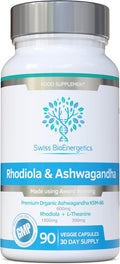 Rhodiola &amp Ashwagandha with L-Theanine - Award Winning Ashwagandha KSM-66 600mg &amp 1500mg Rhodiola (3% Rosavins - 1% Salidrosides) whole root equivalent- adaptogen combo- No artificial fillers