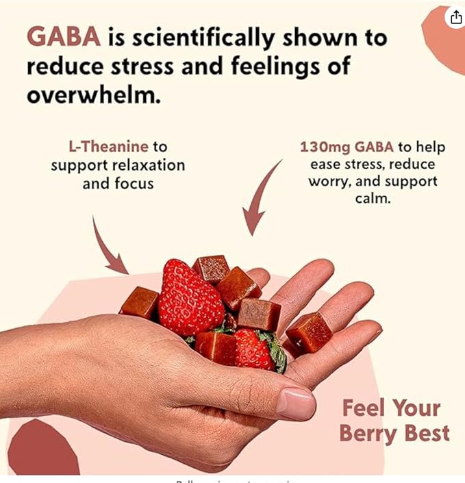 PYM Berry Mood Chews Support for Stress Worry &amp Overwhelm 60 Count | 130mg GABA 90mg L-Theanine | VeganNon-GMO Gluten-FreeNo Added Sugar | All-Natural Mood Balance Supplement in Resealable B