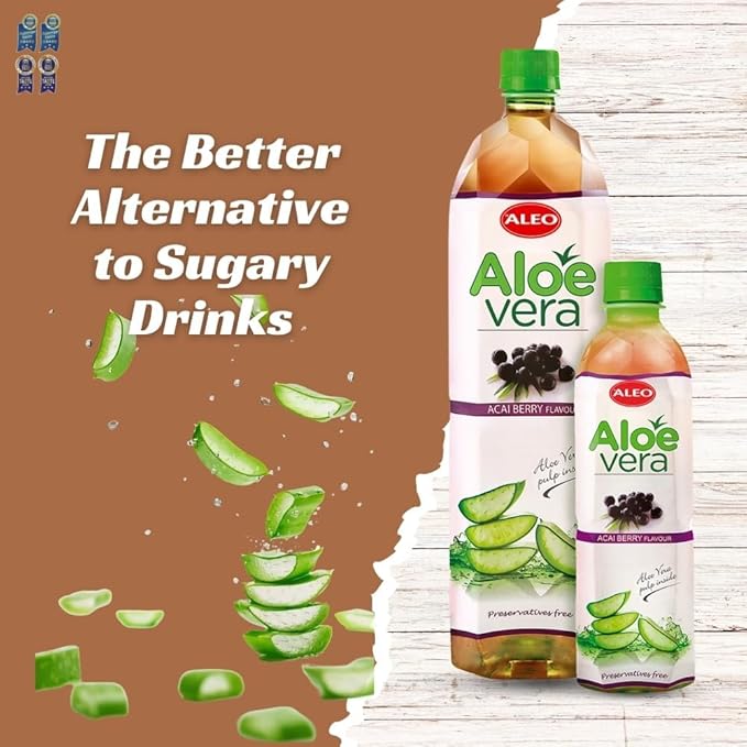 ALEO 0.5L Premium Acai berry Aloe Vera Drink - Natural No Preservatives No Artificial Colors Superior Taste Award 2025
