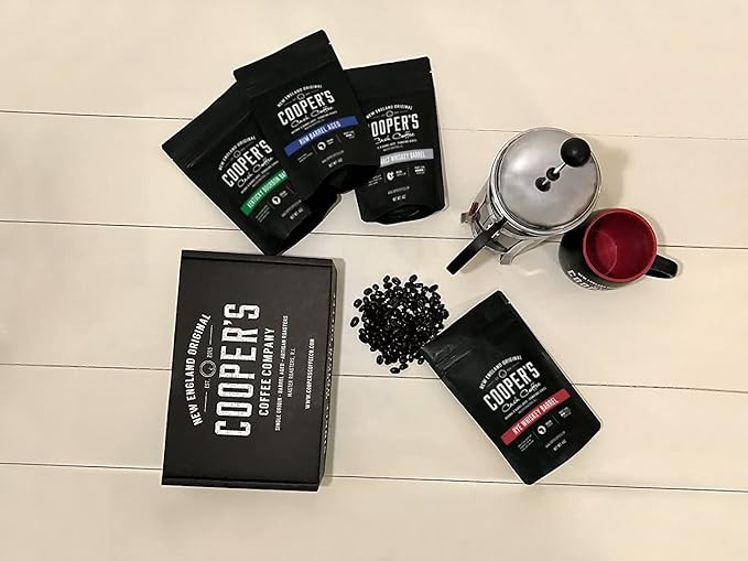 Rwanda Rum Barrel Aged Coffee - Ground 12oz and Bourbon &amp Whiskey Barrel Aged Coffee - Ground - 4 Bag Coffee Set 16oz