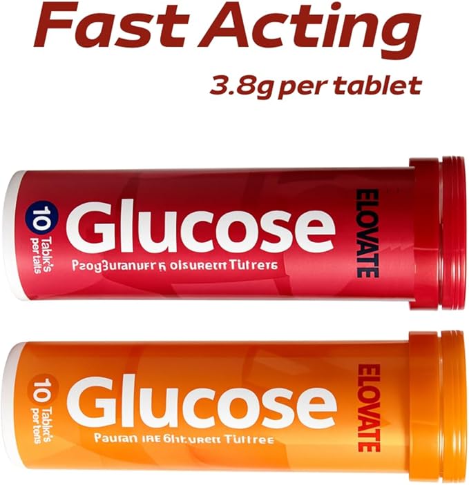 ELOVATE Fast Acting Glucose Tablets Peach Flavor – Raise Low Blood Sugar 15g Per Serving Chewable Gluten Free – 8 Tubes (80 Count)