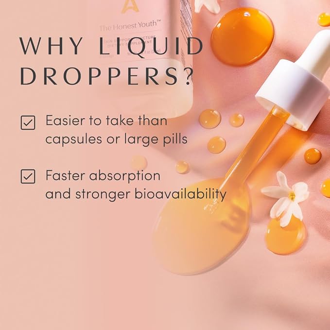 Apothékary The Honest Youth Collagen &amp Skin Support Herbal Liquid Drops Promotes Healthy Radiant Skin with Reishi and Tremella Mushroom Vegan Gluten-Free 1 Fl oz 30 Servings