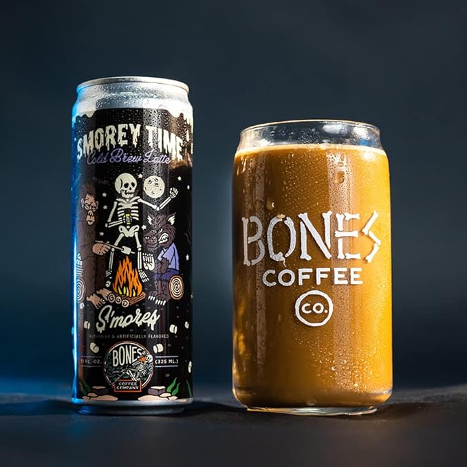 Bones Coffee Company S'morey Time Latte S'mores Flavored Coffee Medium Roast Ready To Drink Iced Coffee in Can 11 Fl Oz Can (12 Pack)