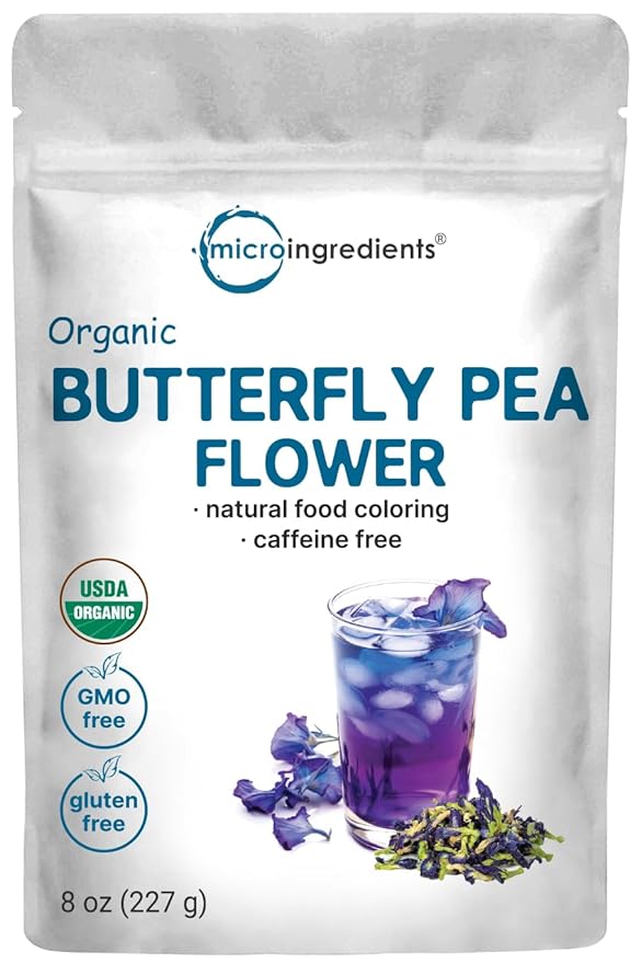 Micro Ingredients Organic Butterfly Pea Flower Tea 8 oz (680+ Cups) | Loose Leaf Herbal Tea | Natural Blue &amp Purple Color | Rich in Antioxidants | Caffeine-Free Non-GMO No Sugar