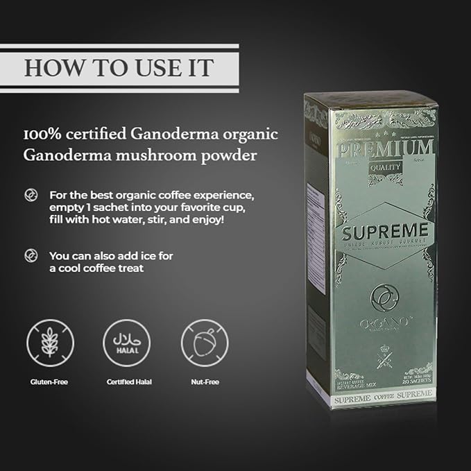 4 Boxes ORGANO Café Supreme 100% Ganoderma Lucidum with Ginseng (80 Sachets)
