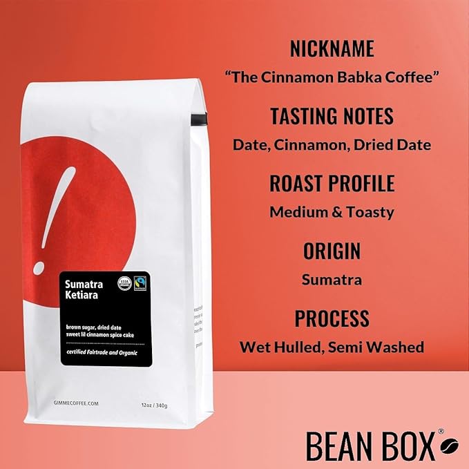 Sumatra Ketiara - Certified Fairtrade Organic - Roasted by Gimme! Coffee - Freshly Ground Coffee - 5 Pound Bag