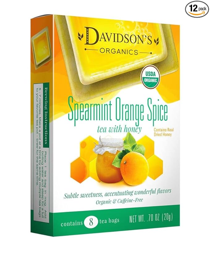 Davidson's Organics Spearmint Orange Spice 8-count Tea Bags Pack of 12