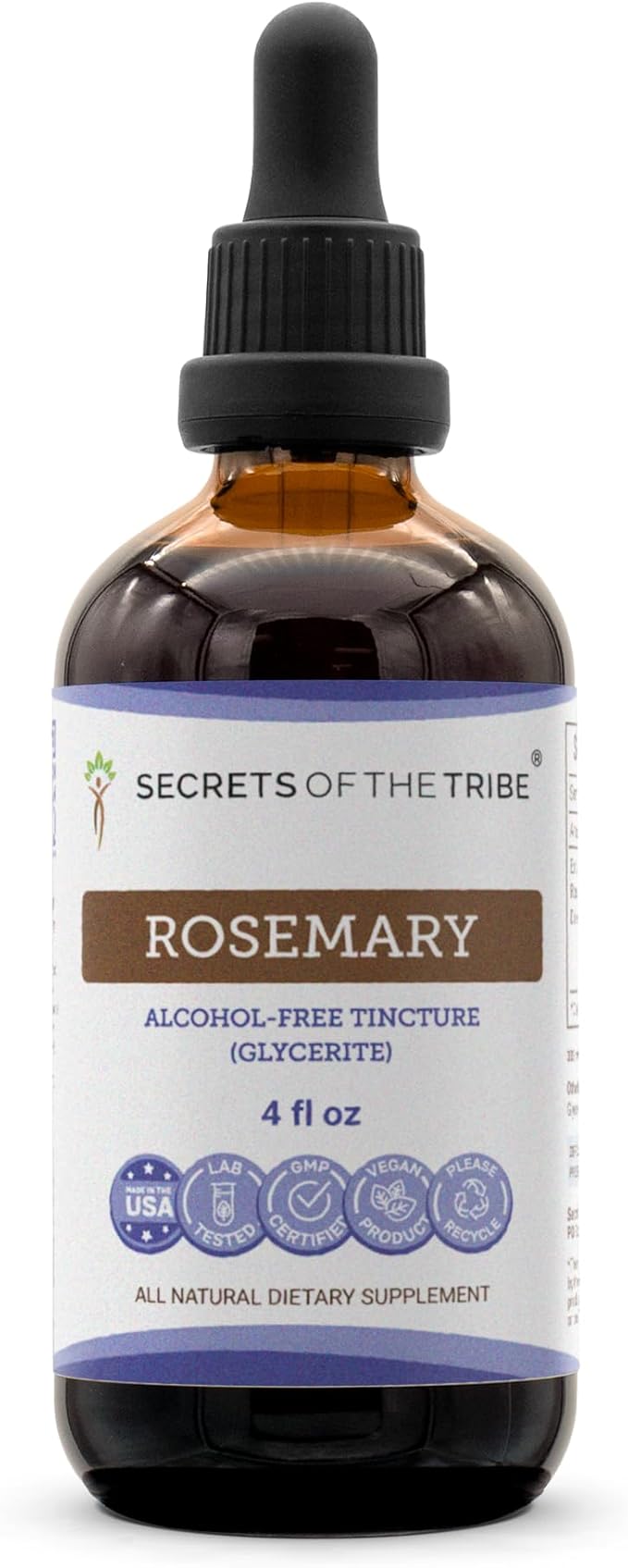 Secrets of the Tribe Rosemary Alcohol-Free Liquid Extract Rosemary (Rosmarinus Officinalis) Dried Leaf Tincture Supplement (4 FL OZ)