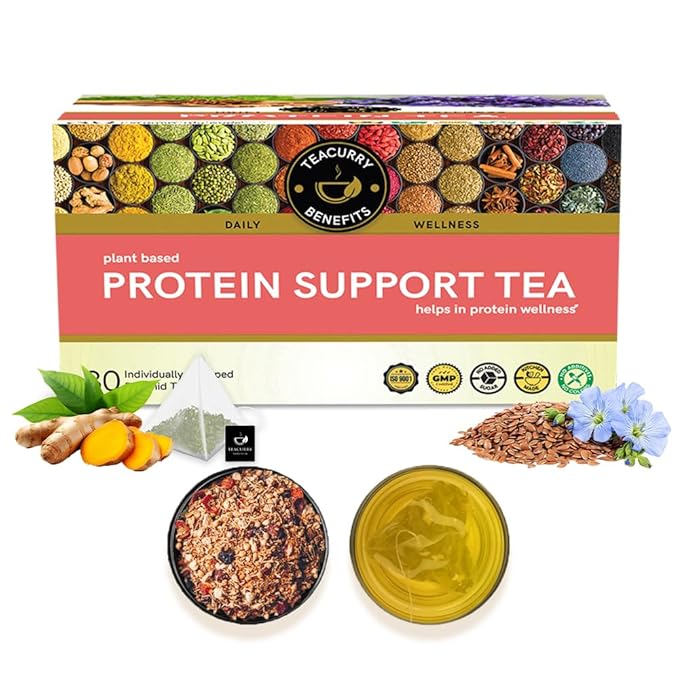 TEACURRY Protein Support Tea (30 Tea Bags 1 Month Pack) - Enhances Protein Absorption for Strength Better Energy &amp Reduce Fatigue | 100% Plant-Based Tea