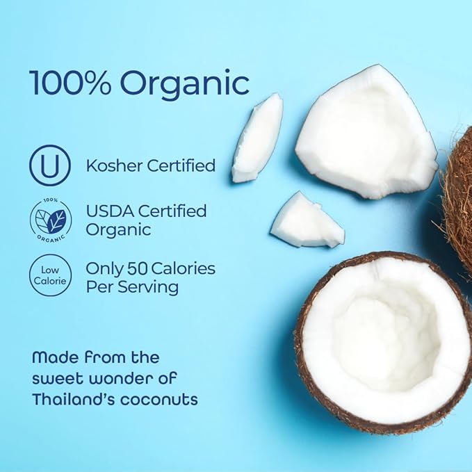 Thai Coco Organic Coconut Water No Sugar Added No Artificial Ingredients Natural Electrolytes 100% Pure Not from Concentrate - 33.8 fl. oz. (6 Pk)