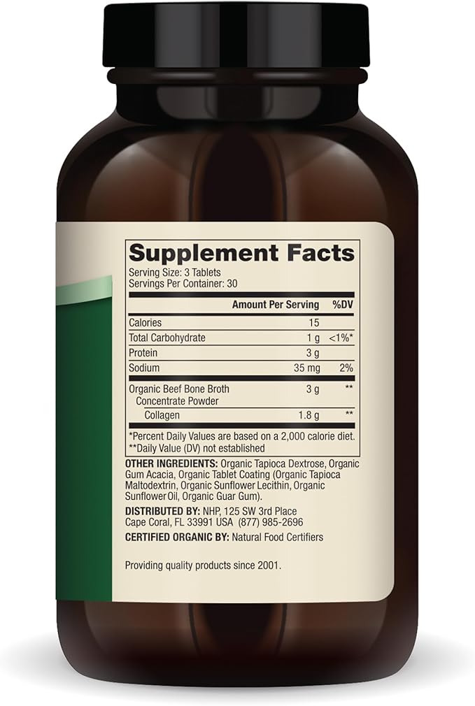 Dr. Mercola Organic Bone Broth Collagen – Organically Raised Grass-Fed Beef – Dietary Supplement – Supports Bone and Joint Comfort – USDA Organic Non-GMO – 30 Servings (90 Tablets)
