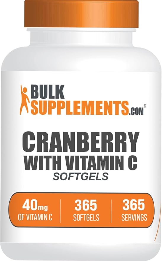 BulkSupplements.com Cranberry with Vitamin C Softgels - Antioxidants Supplement 40mg of Vitamin C - Gluten Free 1 Softgel per Serving 365 Count (Pack of 1)