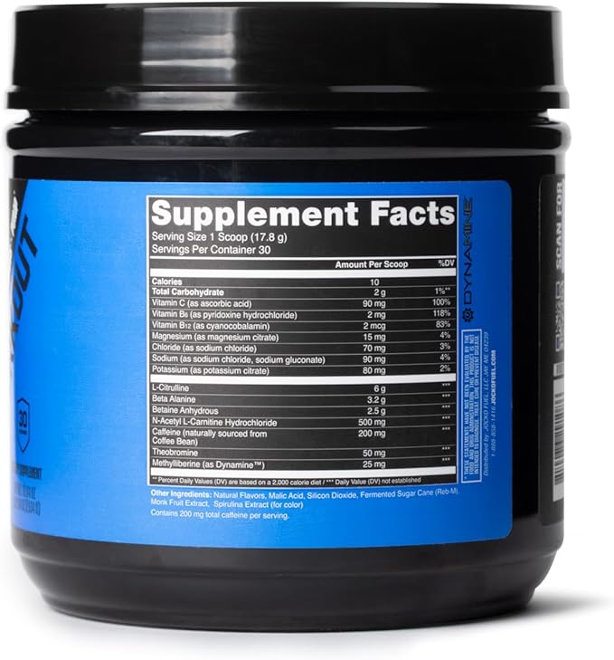 Jocko Fuel Ultimate Pre Workout Powder - Pre-Workout Energy Powder Drink for Men &amp Women - High Stim Sugar-Free Nootropic Blend to Support Muscle Pump Energy &amp Recovery 200mg Caffeine Blue R