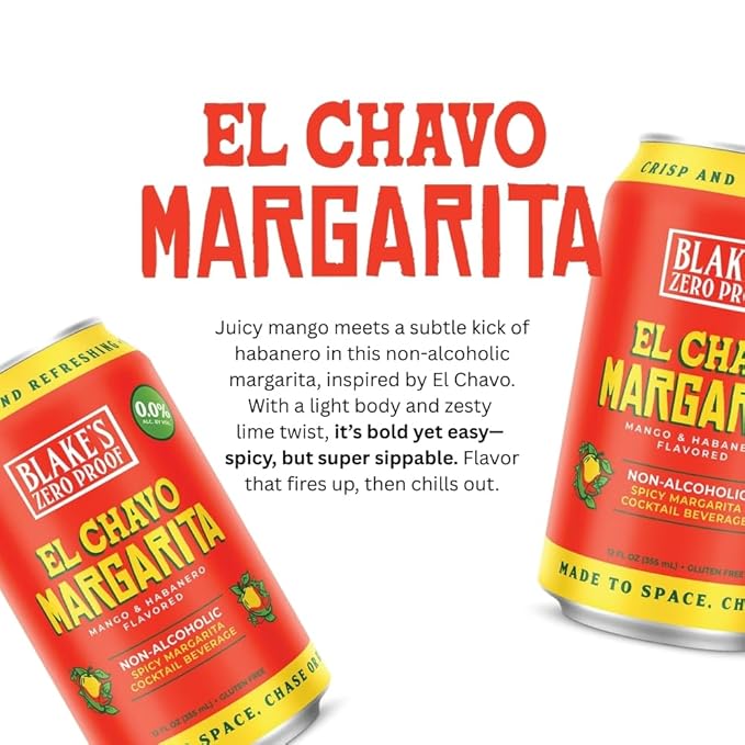 Blake’s Zero Proof El Chavo Margarita Sparkling Mocktail Non Alcoholic Carbonated Juice Beverage Gluten Free Mango &amp Habanero Inspired Flavor 12 Pack