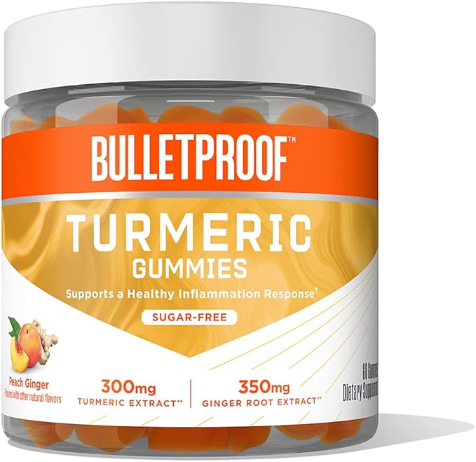 Bulletproof Sugar-Free Peach Ginger Turmeric Gummies 60 Count Keto Supplement for Joint and Inflammation Response Support New and Improved Flavor and texure