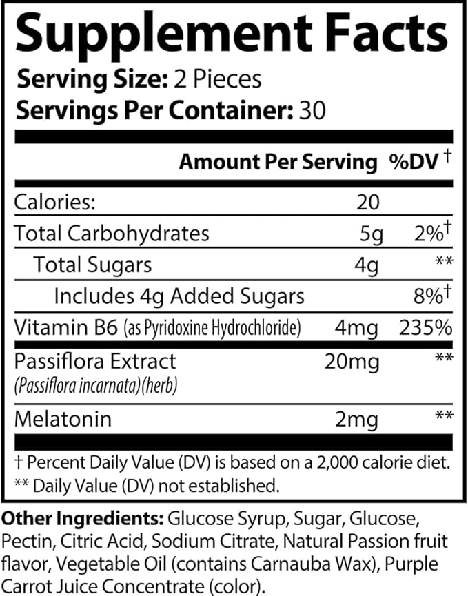 Adult Melatonin Gummies - 60 Count - Natural Passion Fruit Flavor Sleep Aid Supplement with Passiflora Extract - Made in USA Supports Relaxation &amp Restful Sleep Non-GMO 255g