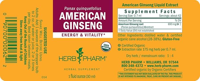 Herb Pharm Certified Organic American Ginseng Extract - 1 Ounce