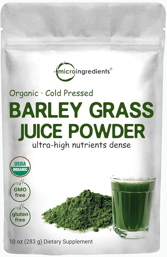 Micro Ingredients Organic Barley Grass Juice Powder 10 Ounce Cold Pressed US Grown Immune Vitamin Fibers Minerals Antioxidants and Protein Vegan