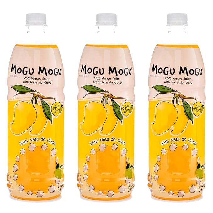 [Pack of 3] [Free Measuring Spoon] Mogu Mogu Juice with Nata De Coco - 33.8 Fl Oz Large Family Size (Mango) 320 ml