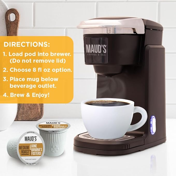 Maud's Banana Flavored Coffee Pods 50 ct Medium Roast Flavored Coffee in Single Serve Pods – 100% Arabica Beans Compatible with Keurig K Cups Maker