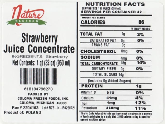 Nature Blessed 100% Strawberry Fruit Juice Concentrate - 2 Quarts (2/32 fl oz bottles) Applications: Home Wine Making Brewing Distilling Hard Cider Smoothies Jelly