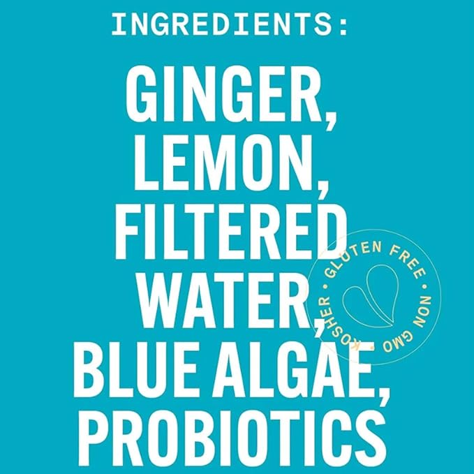 Pure Green Cold Pressed Shots - Blue Biotic Shot - Fresh Functional Blend w/ Lemon Ginger Blue Algae - Natural Gluten Free Non-GMO No Artificial Colors or Flavors - Made from Real Fruits &amp Ve
