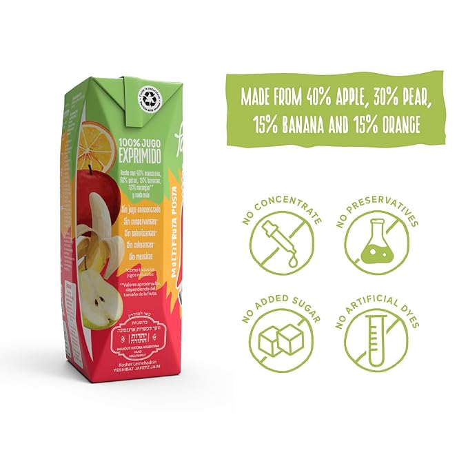 Pura Frutta Kids – Multi Fruit Juice Boxes 8.5 fl oz Pack of 9 Mini Juice Bottles – Apple Pear Banana &amp Orange – 100% Natural &amp Cold-Pressed Not From Concentrate (NFC) No Sugar Added