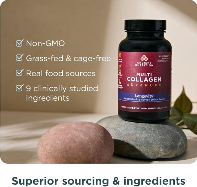 Ancient Nutrition Multi Collagen Advanced Longevity with Probiotics Hydrolyzed Collagen Peptides Promotes Healthy Aging and Cellular Energy 90 Count
