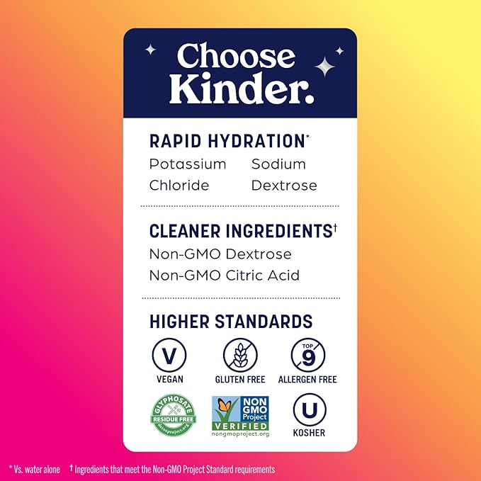 KinderLyte Electrolyte Solution for Kids and Adults - Hydration Drink Tropical Punch (33.8 fl oz 6 Pack) No Artificial Sweeteners or Flavors No Synthetic Dyes Vegan Non-GMO Gluten-Free