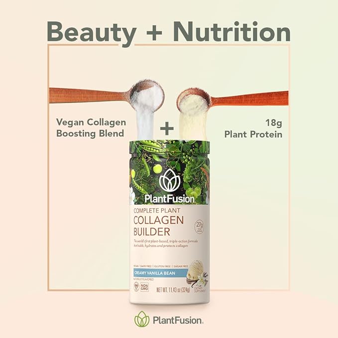 PlantFusion Vegan Collagen Powder - Plant Based Collagen Protein Powder For Muscle &amp Joints Hair Skin &amp Nails - Keto Gluten Free Soy Free Non-Dairy No Sugar Non-GMO - Unflavored 10.58 o