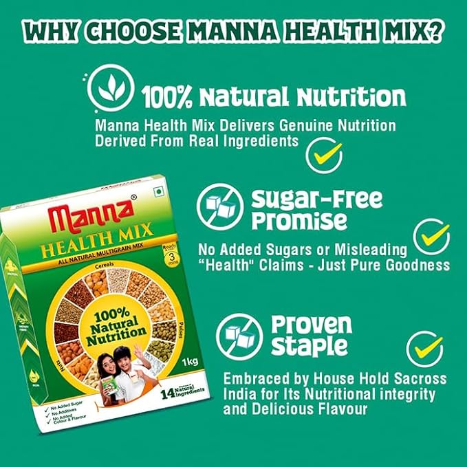 Manna Health Mix | 100% Natural Drink for Kids | 14 Natural Ingredients | Millets | Sathu Maavu | Porridge Mix | No Sugars &amp No Additives 907g / 2lb
